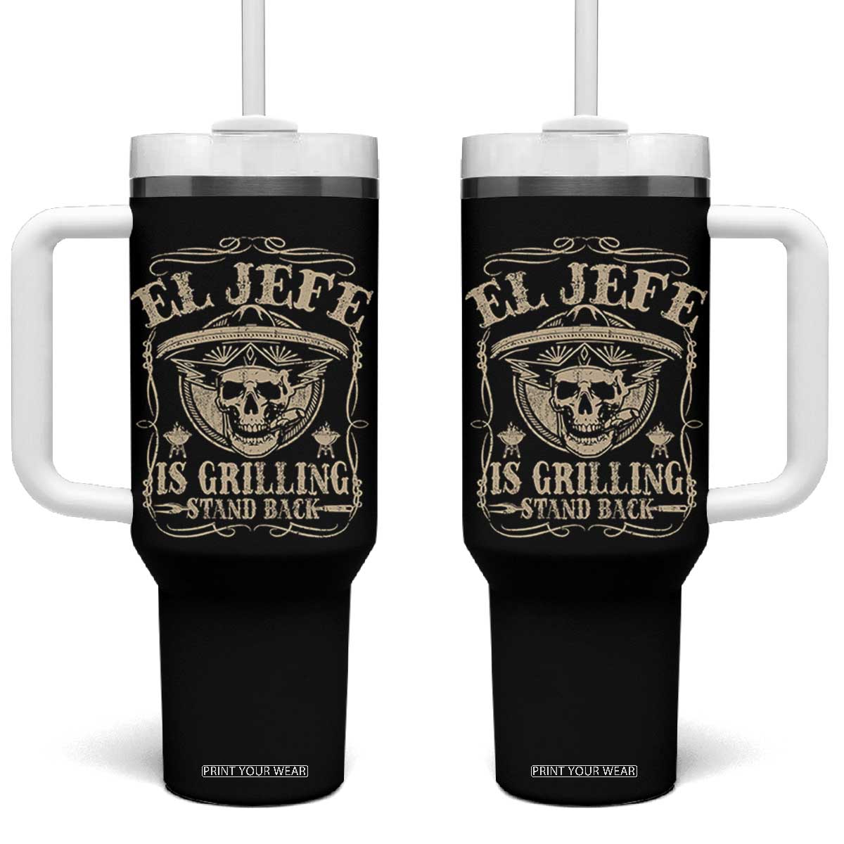 Funny Mexican Dad Tumbler With Handle El Jefe Grilling Stand Back TS10 One Size: 40 oz Black Print Your Wear