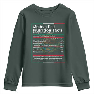 Funny Mexican Dad Youth Sweatshirt Dad Nutrition Facts Mexico Flag Father's Day TS11 Dark Forest Green Print Your Wear