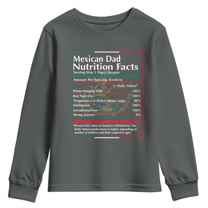 Funny Mexican Dad Youth Sweatshirt Dad Nutrition Facts Mexico Flag Father's Day TS11 Dark Heather Print Your Wear