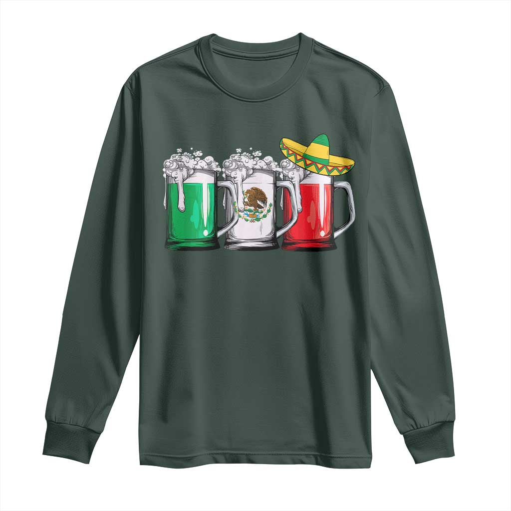 Funny Mexican Long Sleeve Shirt Mexico Beer Mexican Flag Sombrero Hat TS10 Dark Forest Green Print Your Wear