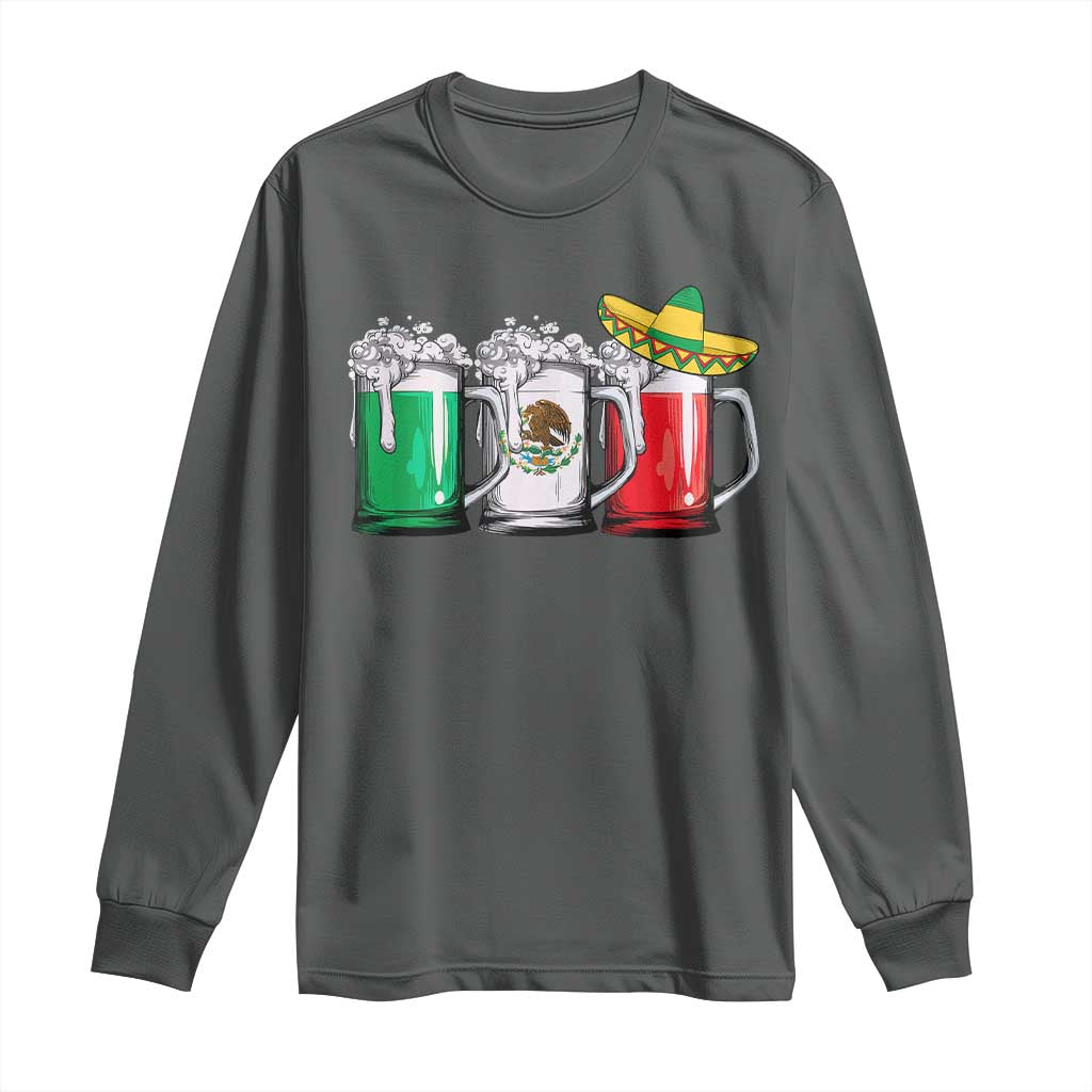 Funny Mexican Long Sleeve Shirt Mexico Beer Mexican Flag Sombrero Hat TS10 Dark Heather Print Your Wear
