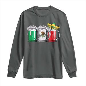 Funny Mexican Long Sleeve Shirt Mexico Beer Mexican Flag Sombrero Hat TS10 Dark Heather Print Your Wear