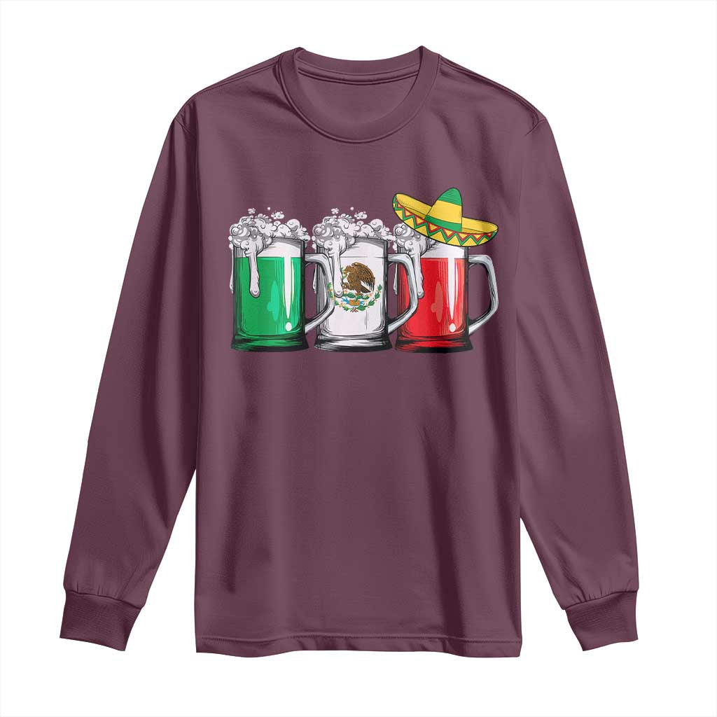 Funny Mexican Long Sleeve Shirt Mexico Beer Mexican Flag Sombrero Hat TS10 Maroon Print Your Wear