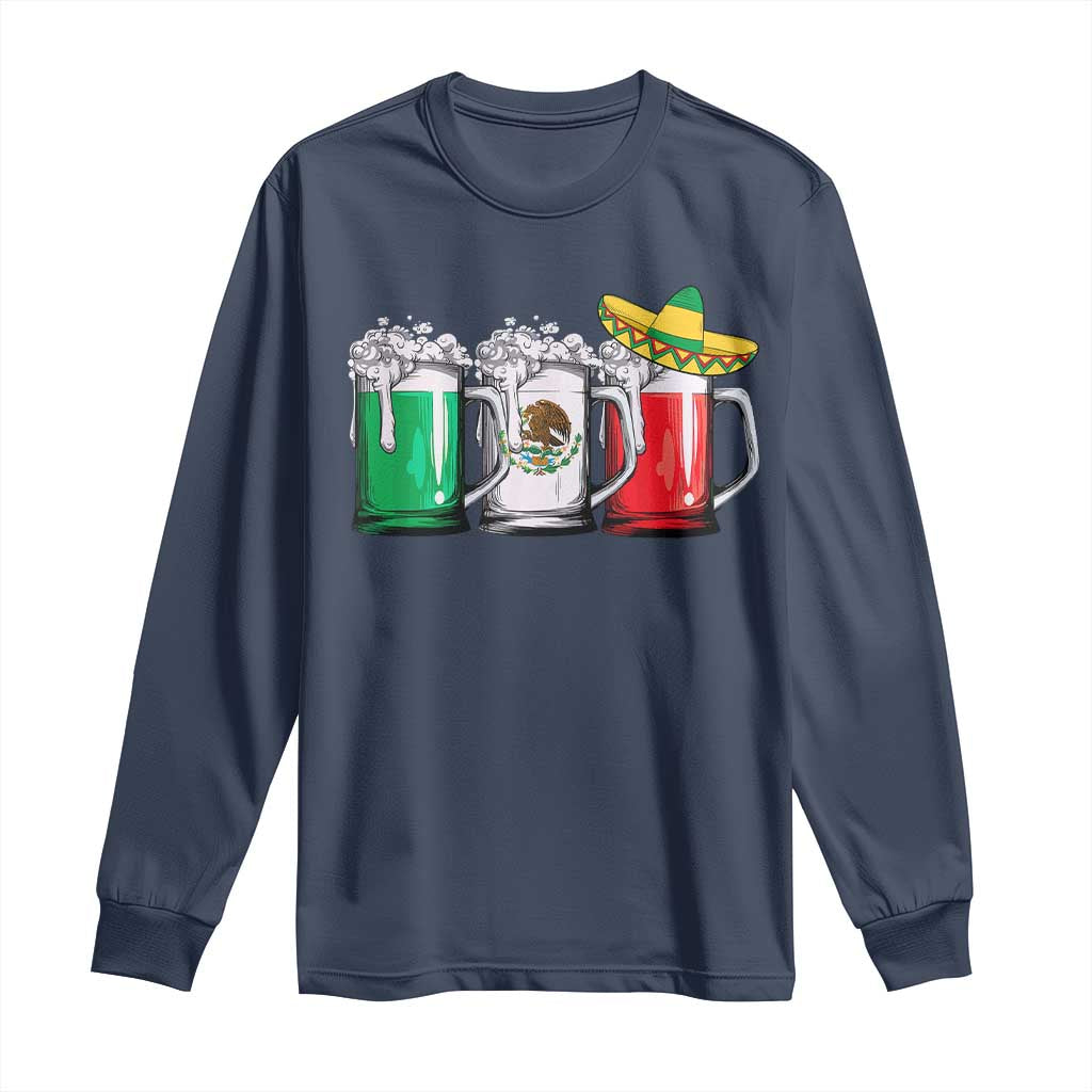 Funny Mexican Long Sleeve Shirt Mexico Beer Mexican Flag Sombrero Hat TS10 Navy Print Your Wear
