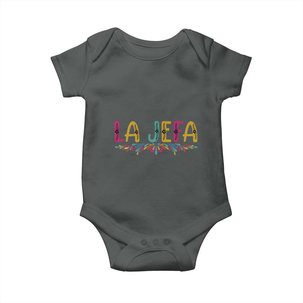 Funny Mexican Spanish La Jefa Boss Baby Onesie Mexican Flowers TS11 Dark Heather Print Your Wear