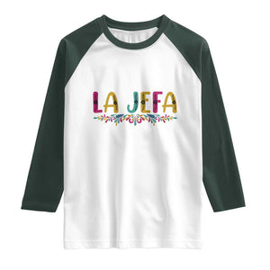 Funny Mexican Spanish La Jefa Boss Raglan Shirt Mexican Flowers TS11 White Dark Forest Green Print Your Wear