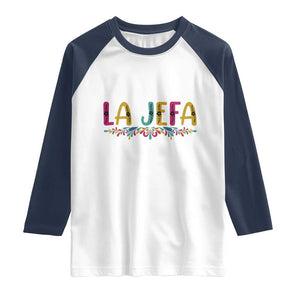 Funny Mexican Spanish La Jefa Boss Raglan Shirt Mexican Flowers TS11 White Navy Print Your Wear