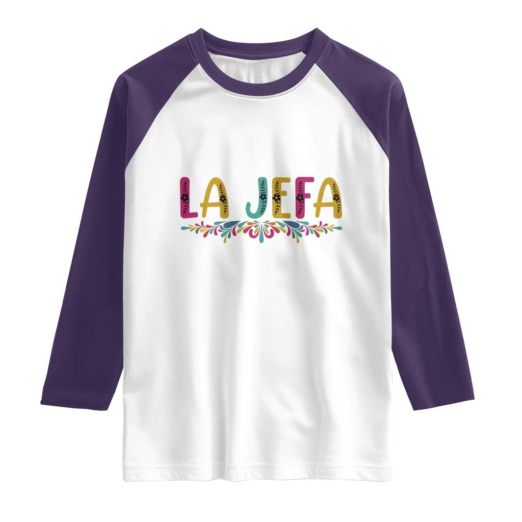 Funny Mexican Spanish La Jefa Boss Raglan Shirt Mexican Flowers TS11 White Purple Print Your Wear