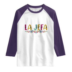 Funny Mexican Spanish La Jefa Boss Raglan Shirt Mexican Flowers TS11 White Purple Print Your Wear