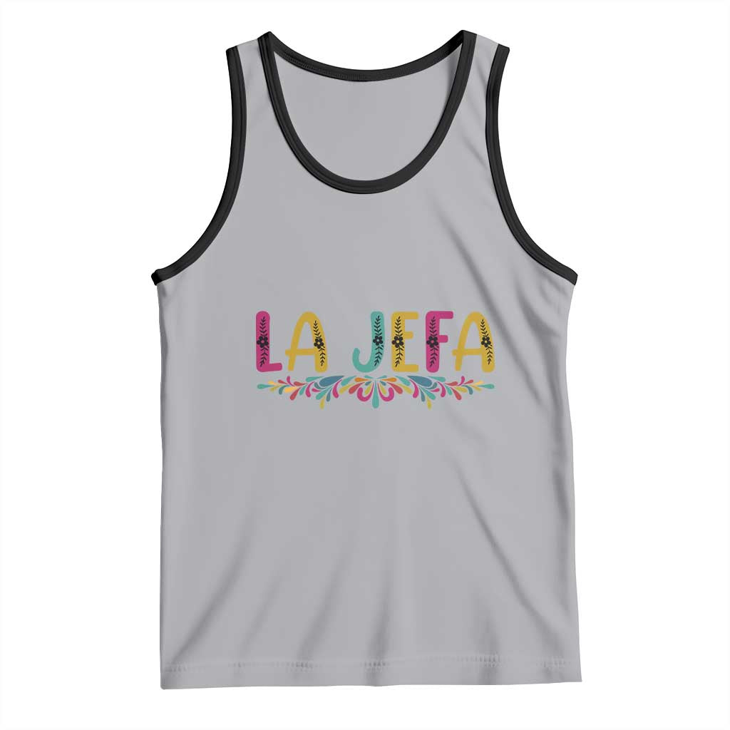 Funny Mexican Spanish La Jefa Boss Tank Top Mexican Flowers TS11 Athletic Heather Black Print Your Wear