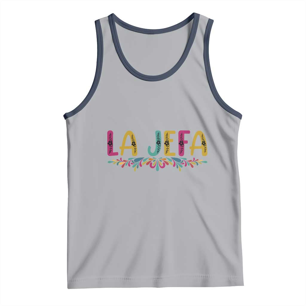 Funny Mexican Spanish La Jefa Boss Tank Top Mexican Flowers TS11 Athletic Heather Navy Print Your Wear