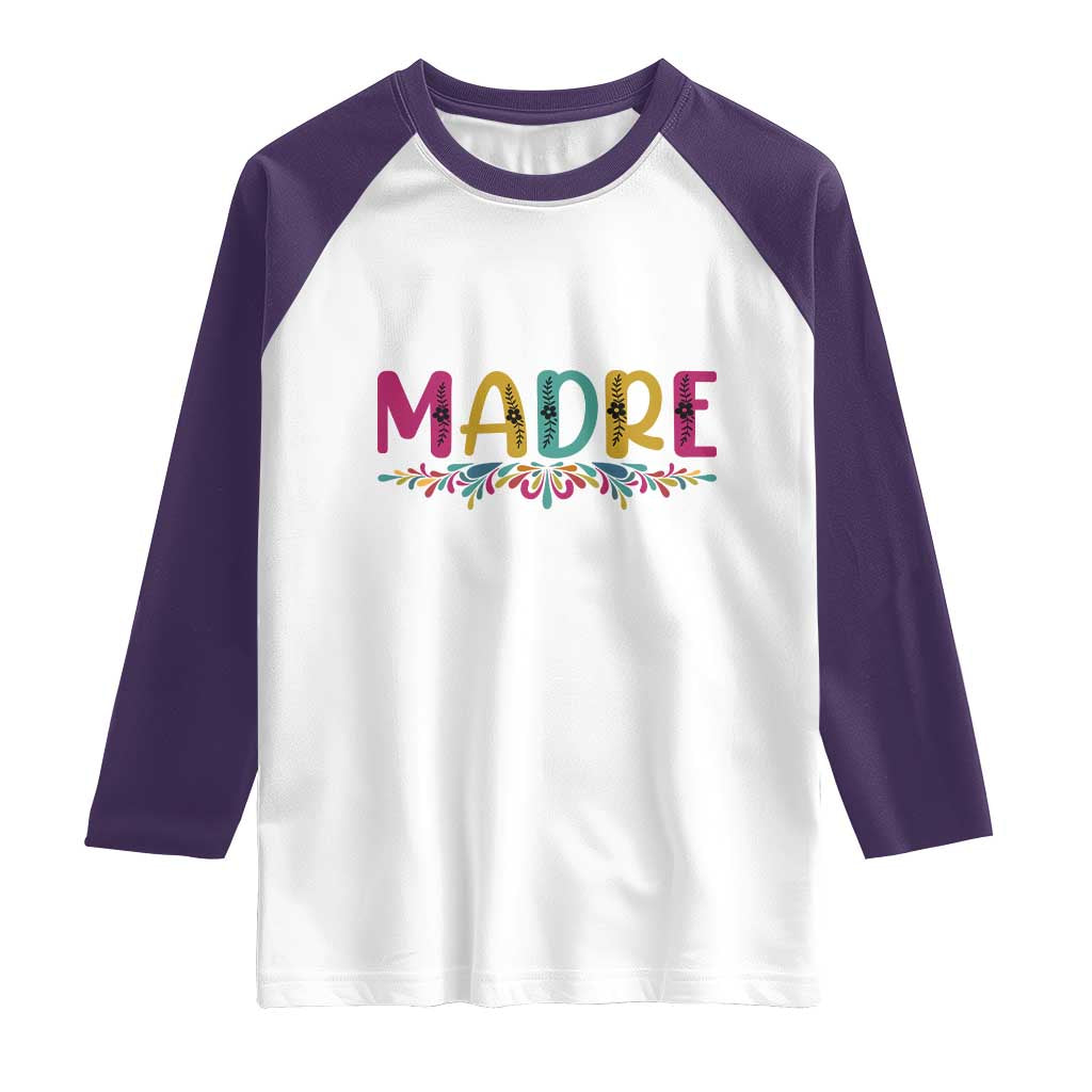 Funny Mexican Spanish Latina Mom Madre Raglan Shirt Mexican Flowers TS11 White Purple Print Your Wear