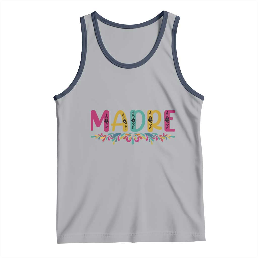 Funny Mexican Spanish Latina Mom Madre Tank Top Mexican Flowers TS11 Athletic Heather Navy Print Your Wear