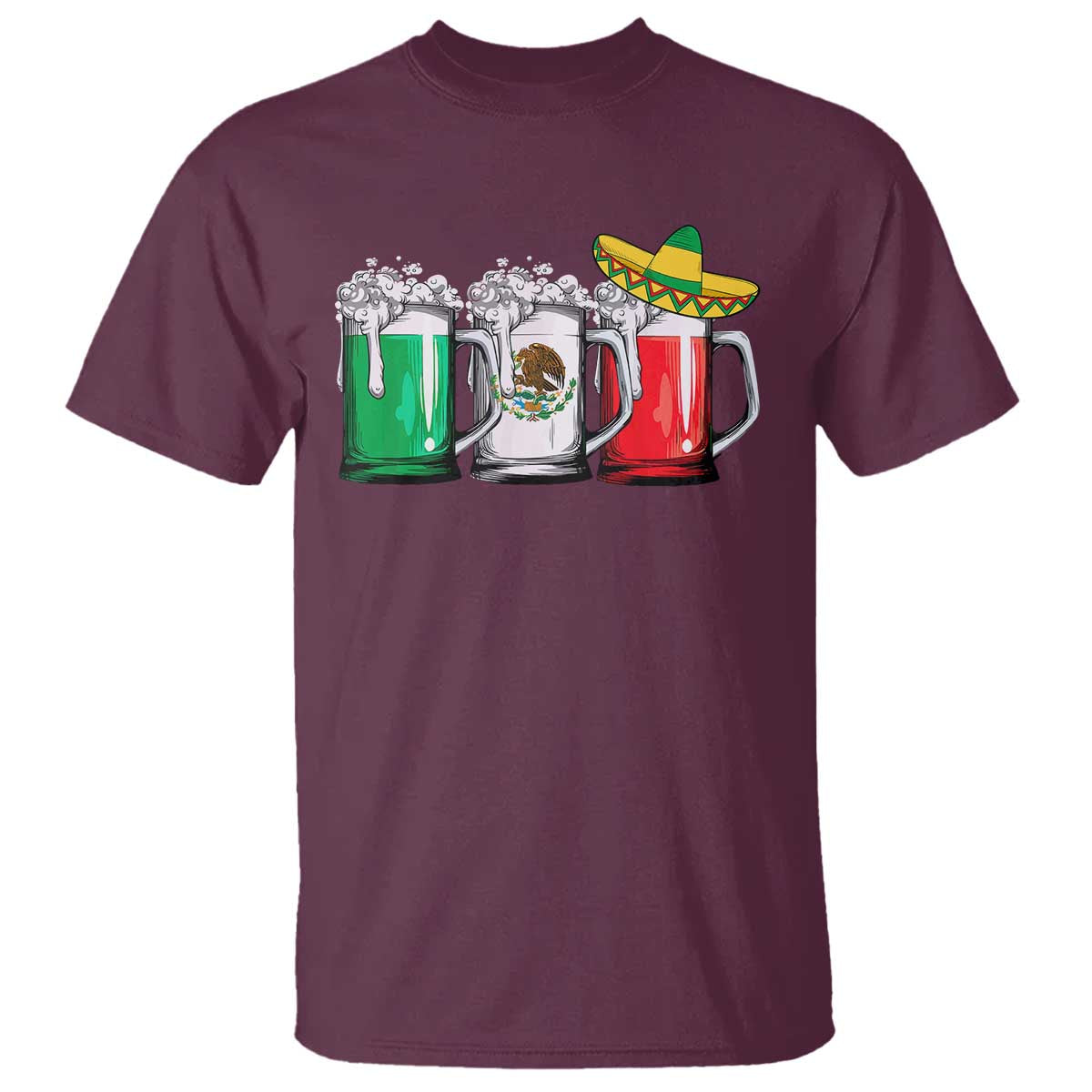 Funny Mexican T Shirt Mexico Beer Mexican Flag Sombrero Hat TS10 Maroon Print Your Wear