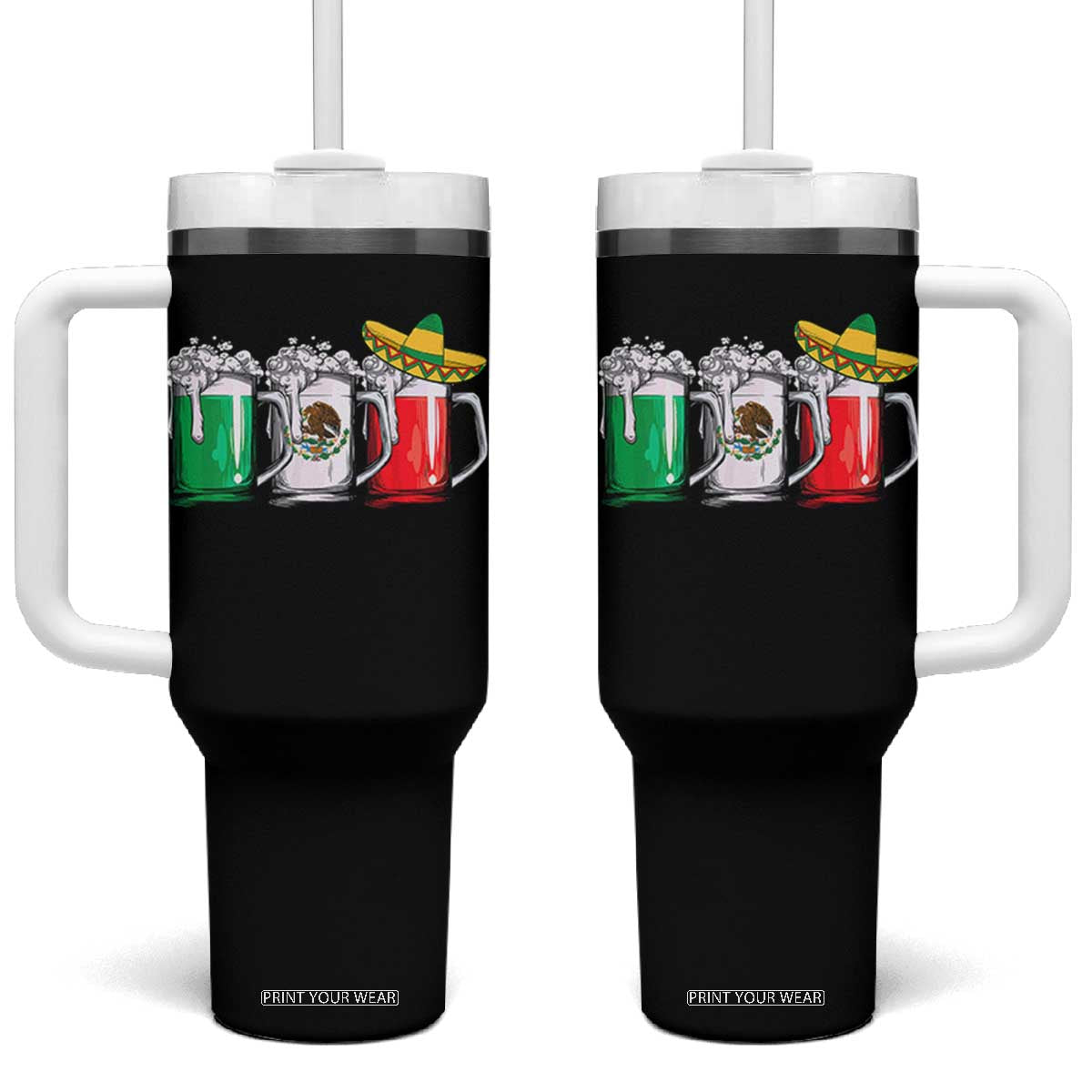Funny Mexican Tumbler With Handle Mexico Beer Mexican Flag Sombrero Hat TS10 One Size: 40 oz Black Print Your Wear