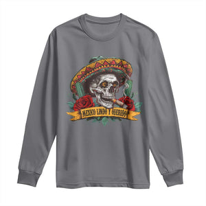 Funny Mexico Lindo Y Querido Long Sleeve Shirt Mexican Pride Vintage Sombrero Hat Skull TS11 Charcoal Print Your Wear