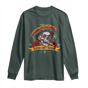 Funny Mexico Lindo Y Querido Long Sleeve Shirt Mexican Pride Vintage Sombrero Hat Skull TS11 Dark Forest Green Print Your Wear