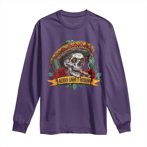 Funny Mexico Lindo Y Querido Long Sleeve Shirt Mexican Pride Vintage Sombrero Hat Skull TS11 Purple Print Your Wear
