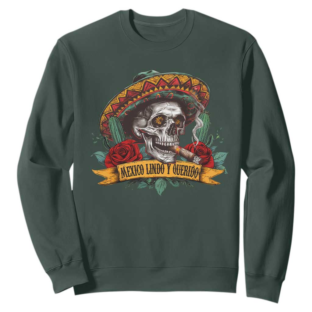 Funny Mexico Lindo Y Querido Sweatshirt Mexican Pride Vintage Sombrero Hat Skull TS11 Dark Forest Green Print Your Wear