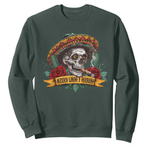 Funny Mexico Lindo Y Querido Sweatshirt Mexican Pride Vintage Sombrero Hat Skull TS11 Dark Forest Green Print Your Wear