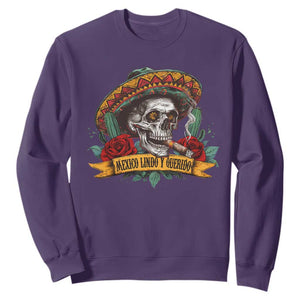 Funny Mexico Lindo Y Querido Sweatshirt Mexican Pride Vintage Sombrero Hat Skull TS11 Purple Print Your Wear