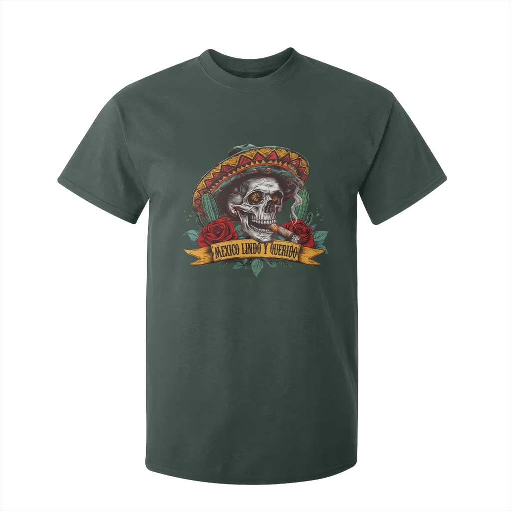 Funny Mexico Lindo Y Querido T Shirt For Kid Mexican Pride Vintage Sombrero Hat Skull TS11 Dark Forest Green Print Your Wear