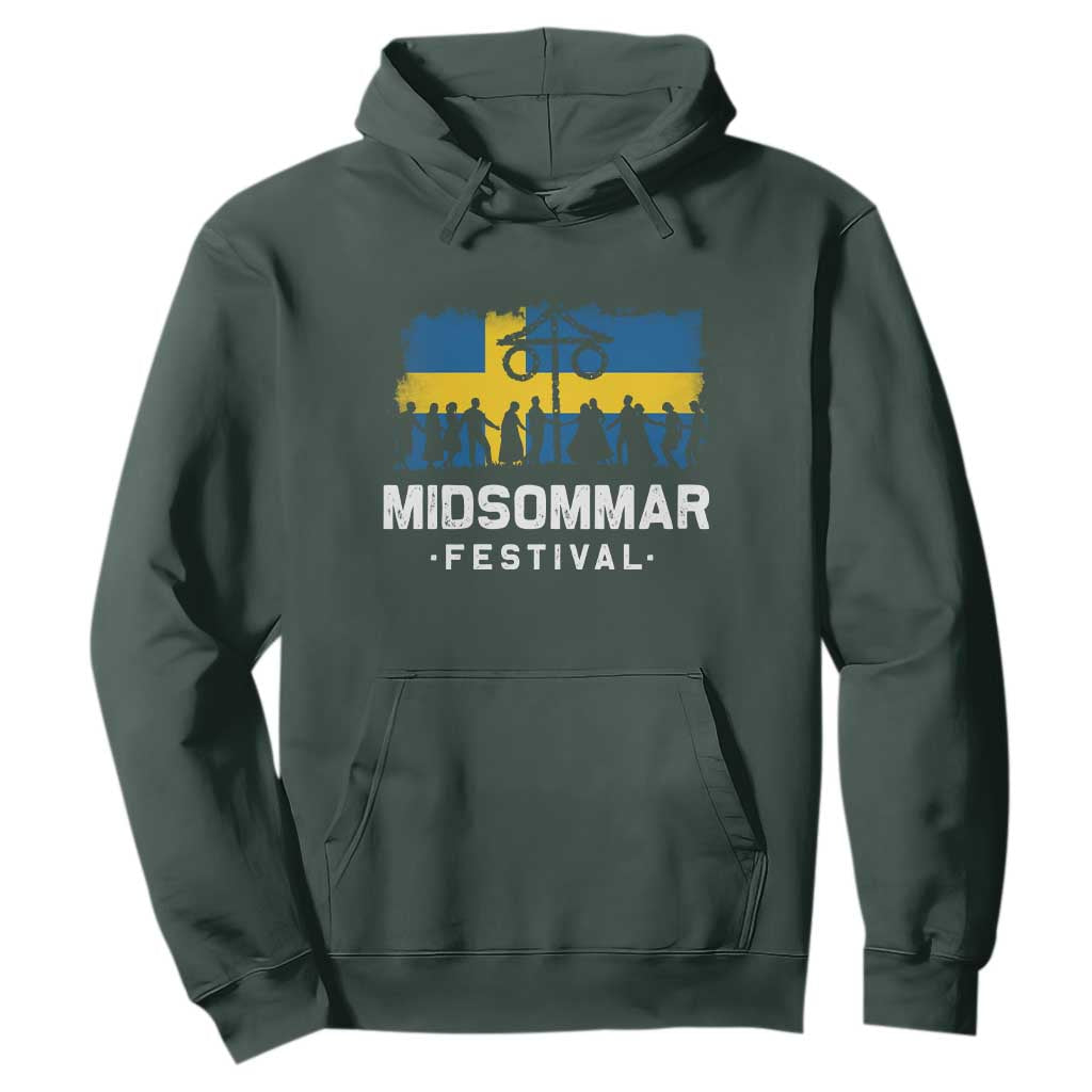 Funny Midsommar Festival Hoodie Sweden Summer Festival Maypole TS11 Dark Forest Green Print Your Wear