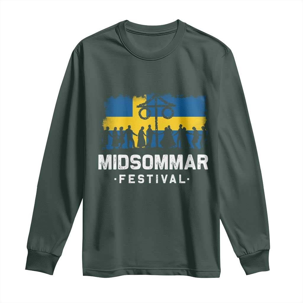 Funny Midsommar Festival Long Sleeve Shirt Sweden Summer Festival Maypole TS11 Dark Forest Green Print Your Wear