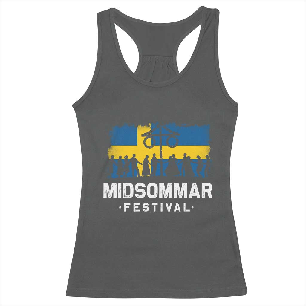 Funny Midsommar Festival Racerback Tank Top Sweden Summer Festival Maypole TS11 Dark Heather Print Your Wear