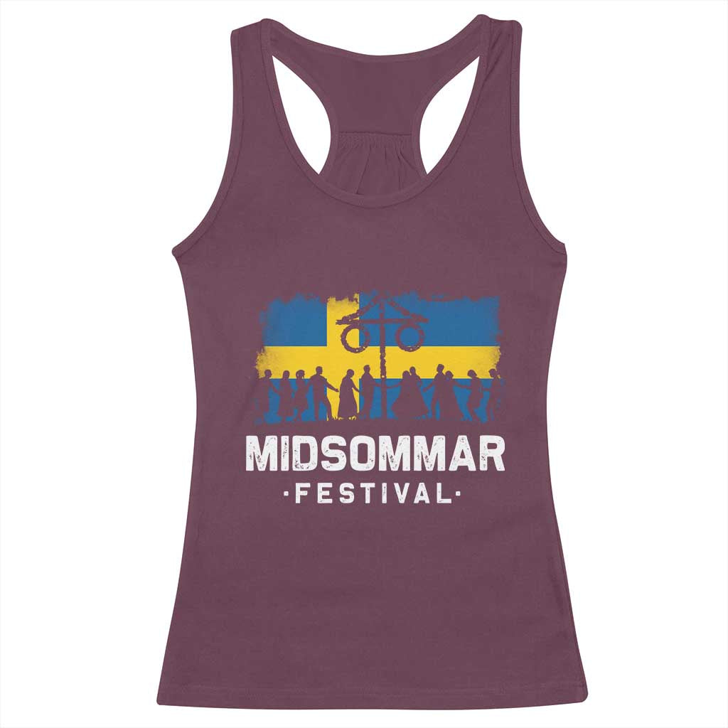 Funny Midsommar Festival Racerback Tank Top Sweden Summer Festival Maypole TS11 Maroon Print Your Wear