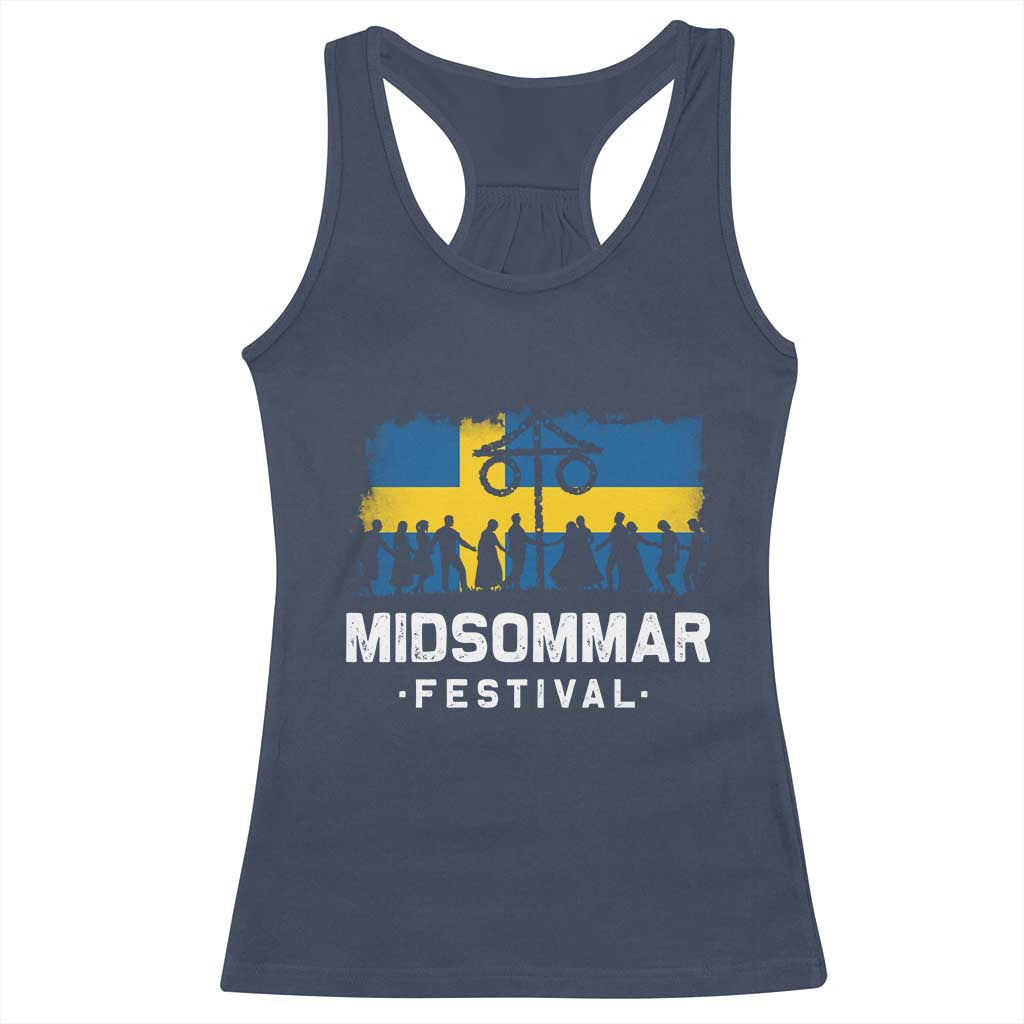 Funny Midsommar Festival Racerback Tank Top Sweden Summer Festival Maypole TS11 Navy Print Your Wear
