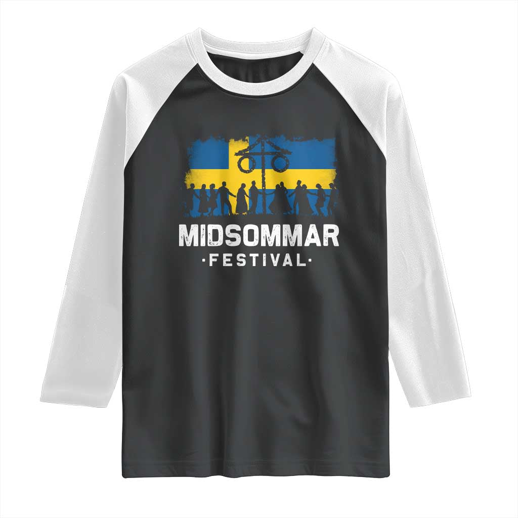 Funny Midsommar Festival Raglan Shirt Sweden Summer Festival Maypole TS11 Black White Print Your Wear