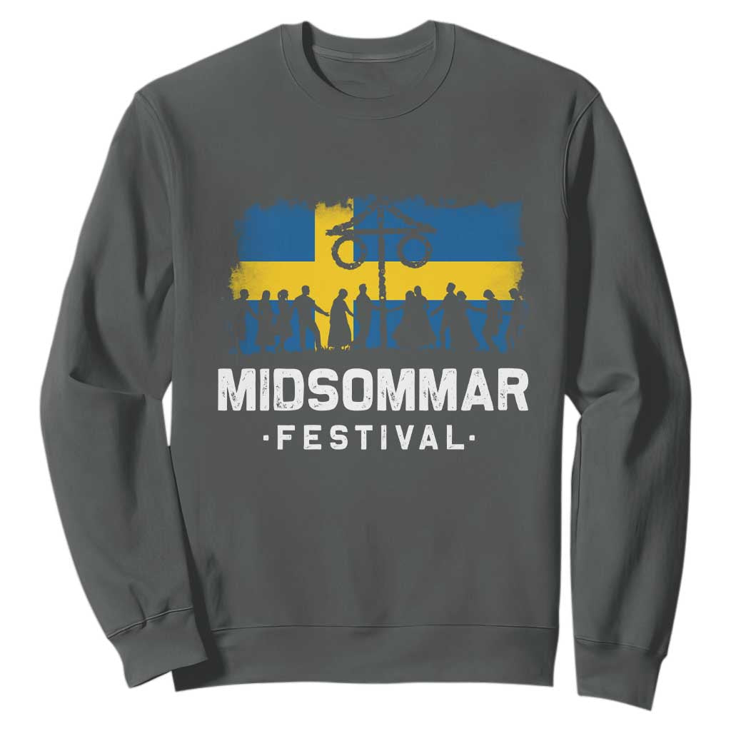 Funny Midsommar Festival Sweatshirt Sweden Summer Festival Maypole TS11 Dark Heather Print Your Wear