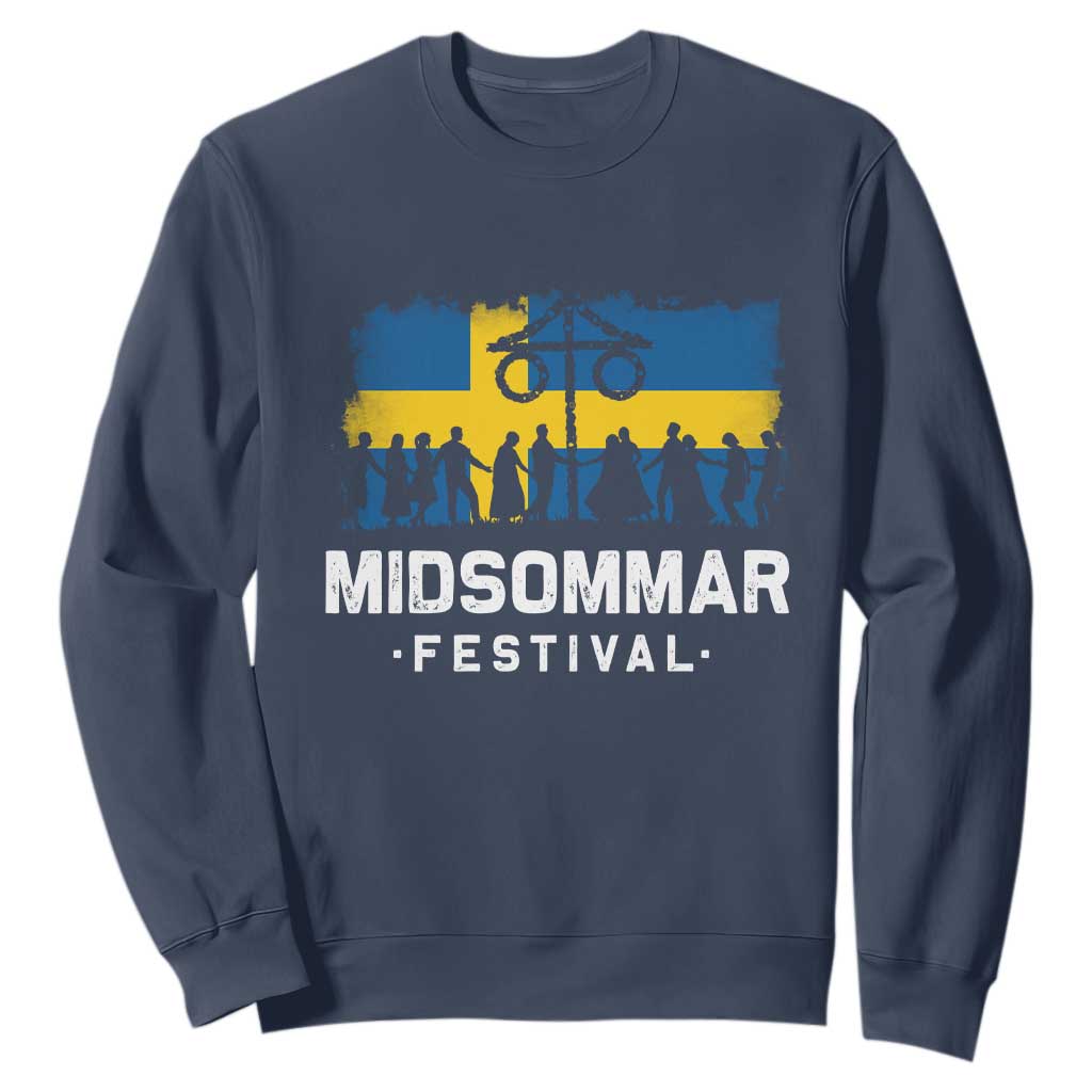 Funny Midsommar Festival Sweatshirt Sweden Summer Festival Maypole TS11 Navy Print Your Wear