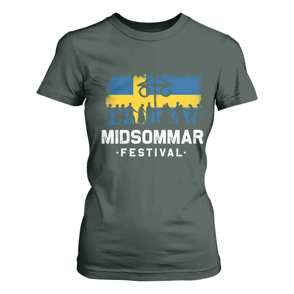 Funny Midsommar Festival T Shirt For Women Sweden Summer Festival Maypole TS11 Dark Forest Green Print Your Wear