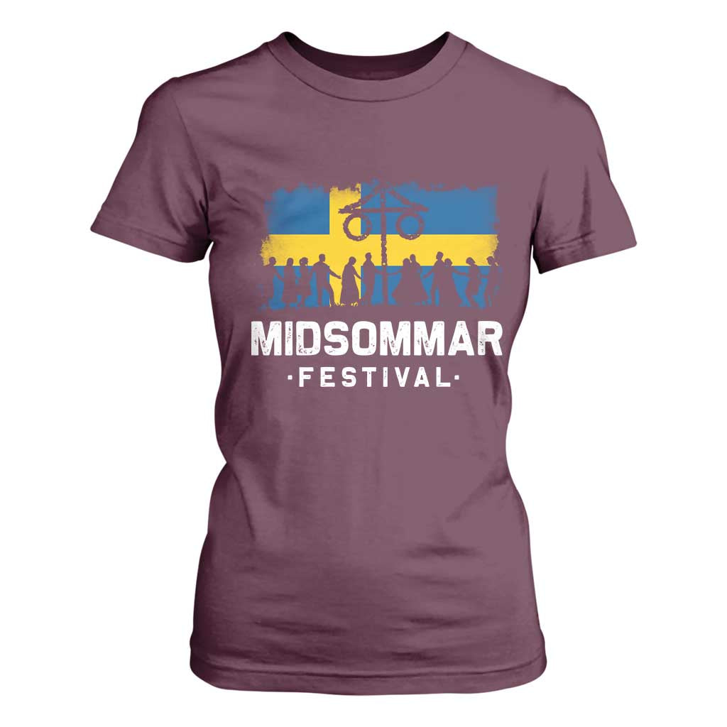 Funny Midsommar Festival T Shirt For Women Sweden Summer Festival Maypole TS11 Maroon Print Your Wear