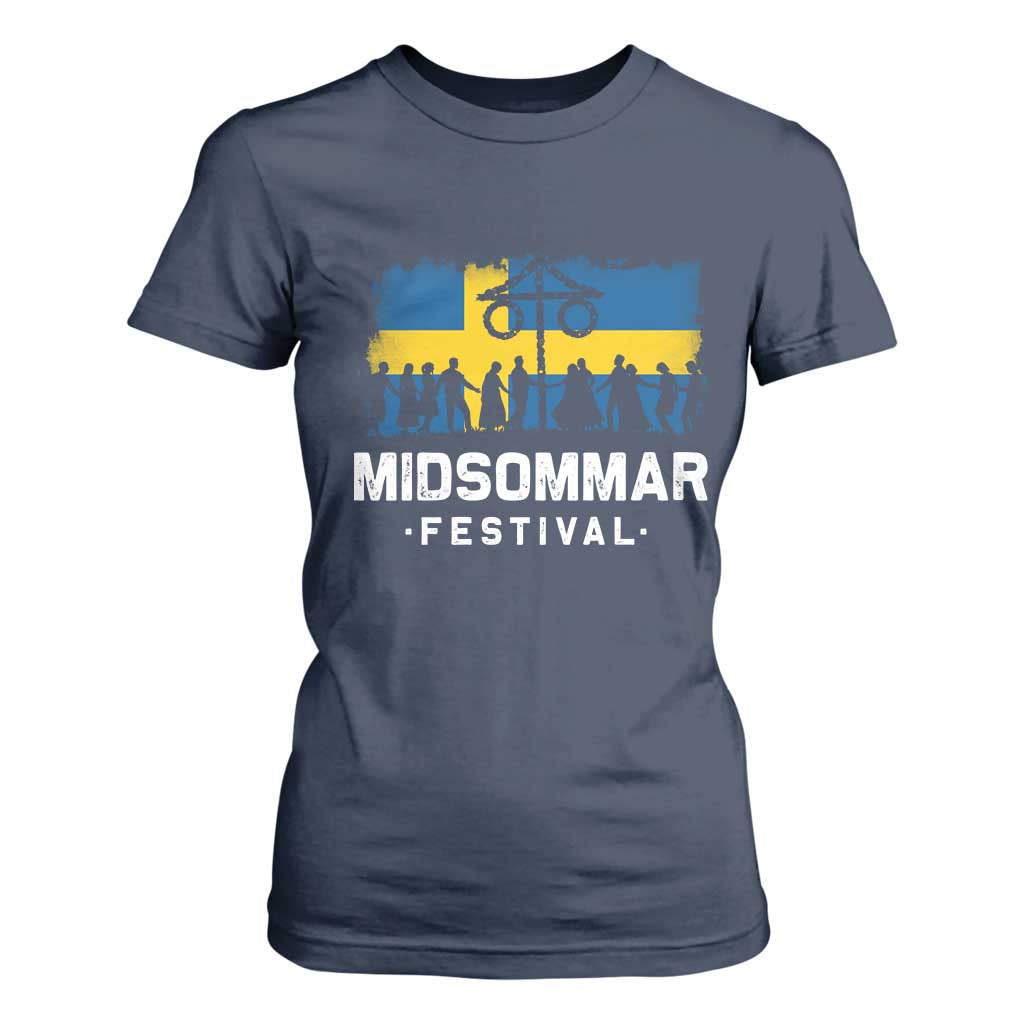 Funny Midsommar Festival T Shirt For Women Sweden Summer Festival Maypole TS11 Navy Print Your Wear