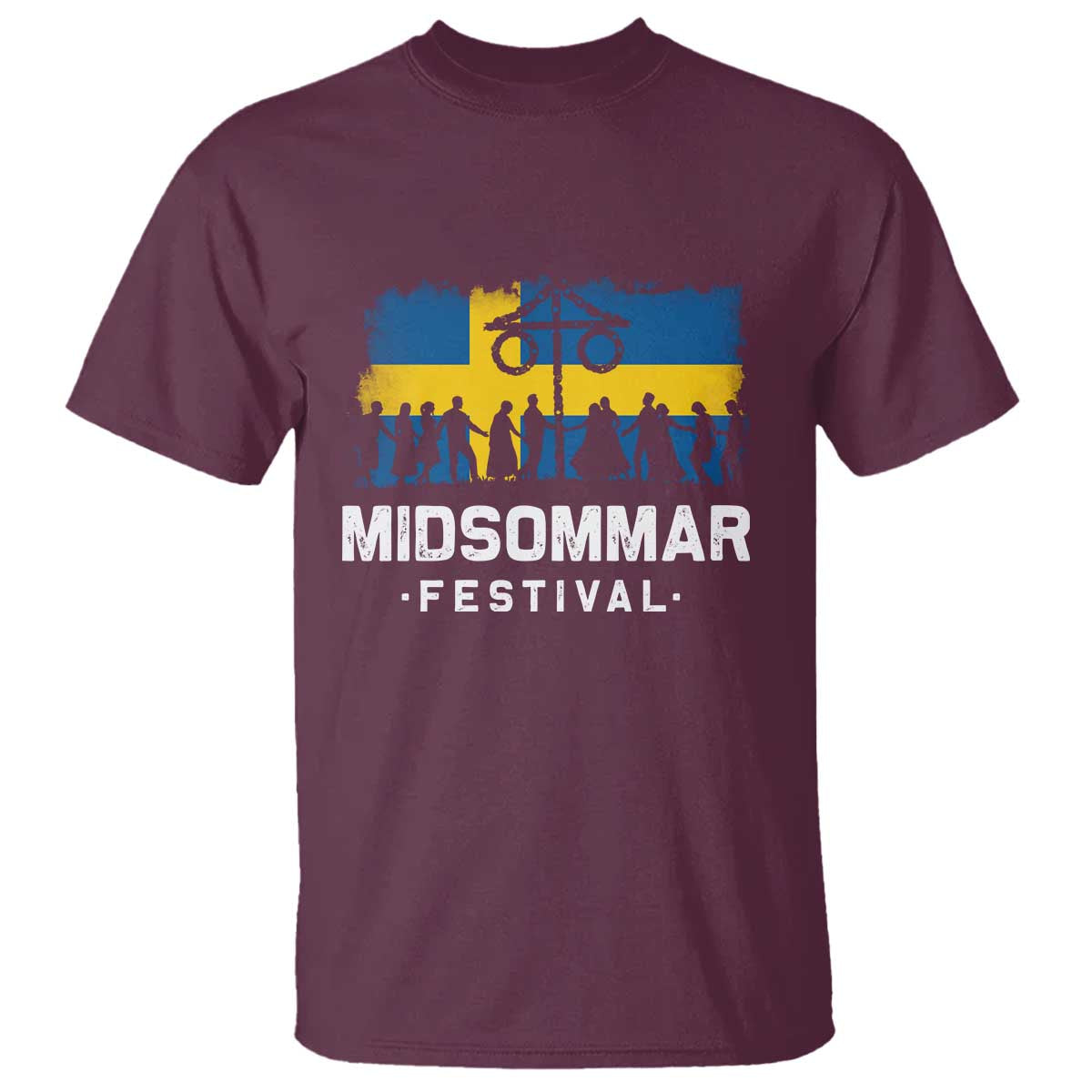 Funny Midsommar Festival T Shirt Sweden Summer Festival Maypole TS11 Maroon Print Your Wear