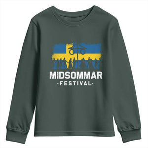 Funny Midsommar Festival Youth Sweatshirt Sweden Summer Festival Maypole TS11 Dark Forest Green Print Your Wear