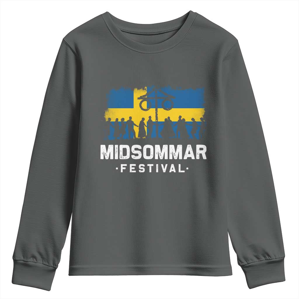 Funny Midsommar Festival Youth Sweatshirt Sweden Summer Festival Maypole TS11 Dark Heather Print Your Wear