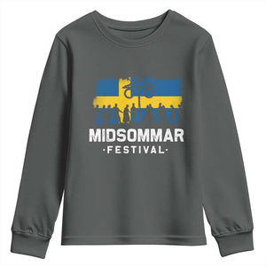 Funny Midsommar Festival Youth Sweatshirt Sweden Summer Festival Maypole TS11 Dark Heather Print Your Wear