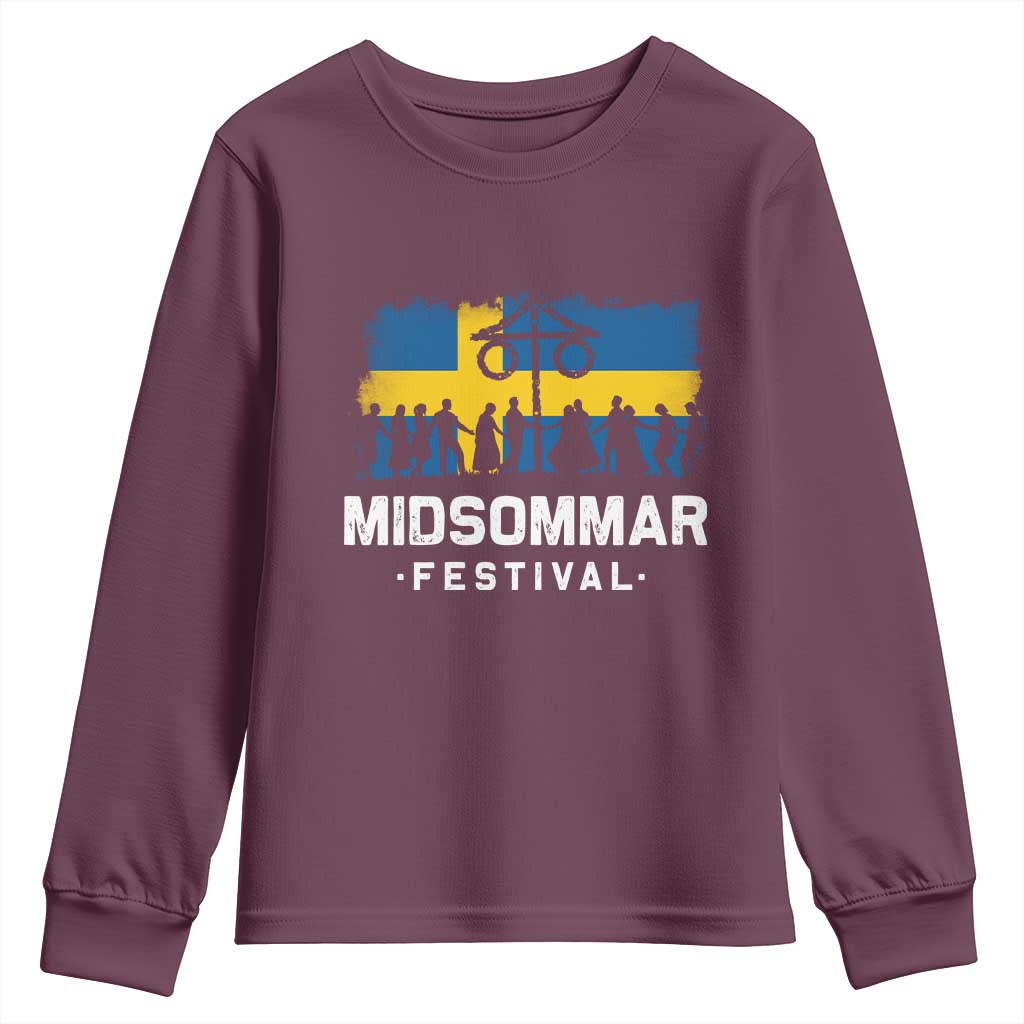 Funny Midsommar Festival Youth Sweatshirt Sweden Summer Festival Maypole TS11 Maroon Print Your Wear