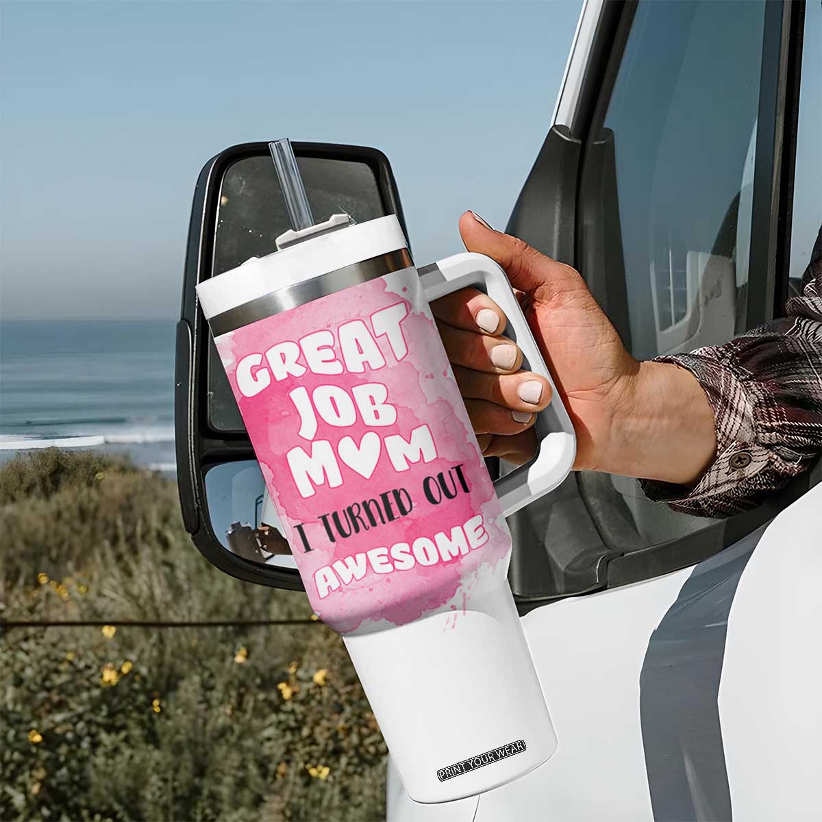 Funny Mom Mothers Day Gift Tumbler With Handle Great Job Mom Turned Out Awesome TB10 Print Your Wear