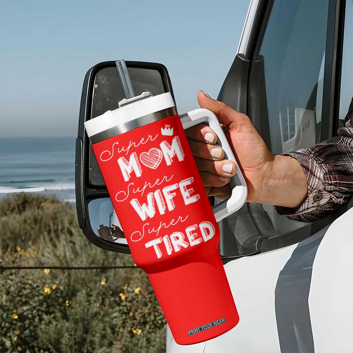 Funny Mom Tumbler With Handle Super Mama Wife Tired Mothers Day Gift From Daughter Son TB10 Print Your Wear