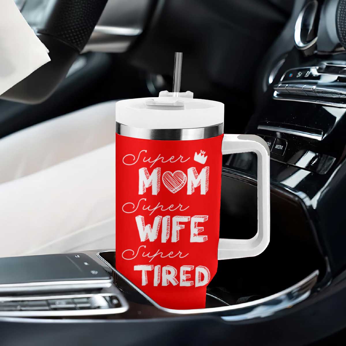 Funny Mom Tumbler With Handle Super Mama Wife Tired Mothers Day Gift From Daughter Son TB10 Print Your Wear