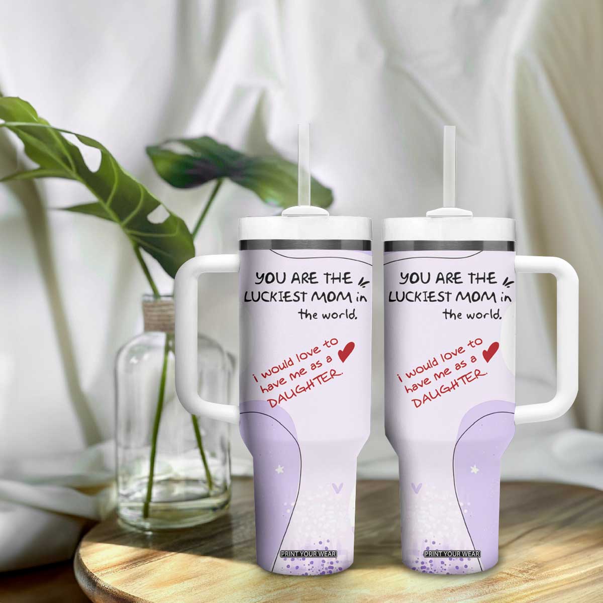 Funny Mothers Day Mom Tumbler With Handle Gift From Daughter You Are The Luckiest Mom TB10 Print Your Wear