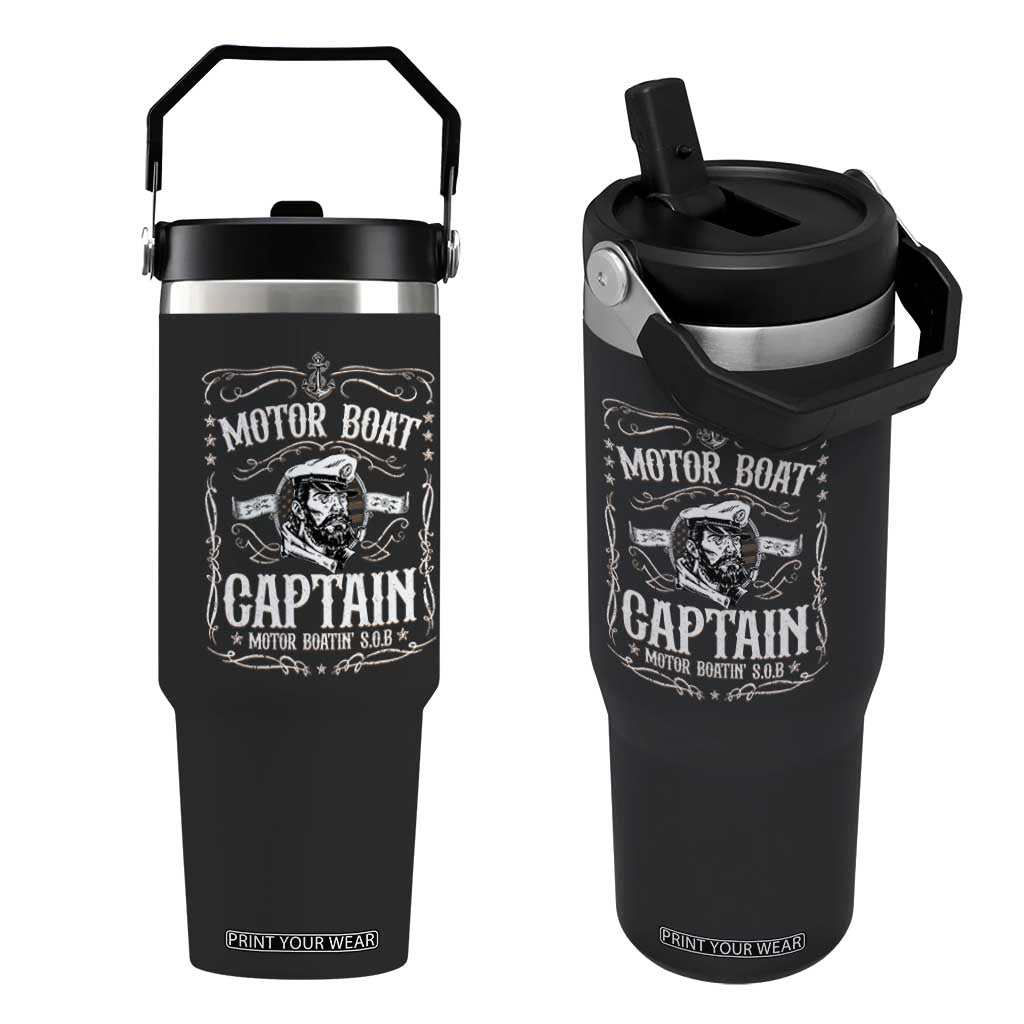 Funny Motor Boat Captain Flip Straw Tumbler Pontoon Boating Motor Boatin Lake TS11 One Size: 30 oz Black Print Your Wear