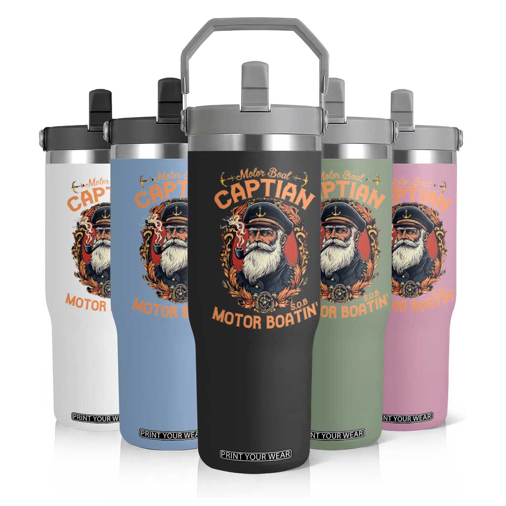 Funny Motor Boat Captain Flip Straw Tumbler Pontoon SOB Motor Boating Vintage TS02 Print Your Wear