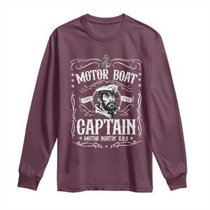 Funny Motor Boat Captain Long Sleeve Shirt Pontoon Boating Motor Boatin Lake TS11 Maroon Print Your Wear