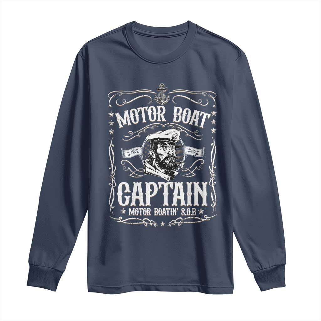 Funny Motor Boat Captain Long Sleeve Shirt Pontoon Boating Motor Boatin Lake TS11 Navy Print Your Wear